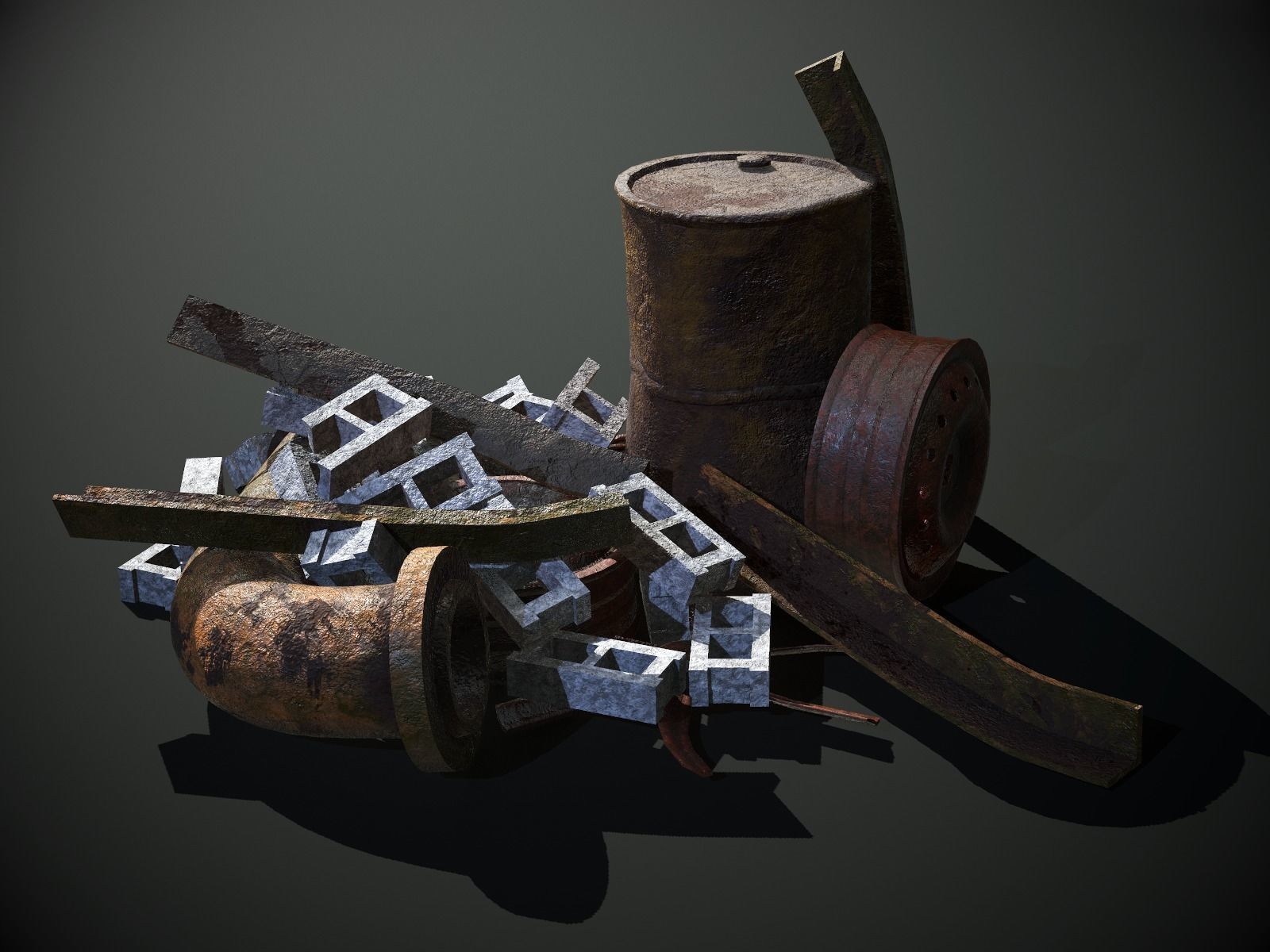 Rusty Debris Pile environment prop PBR Low-poly 3D model_1