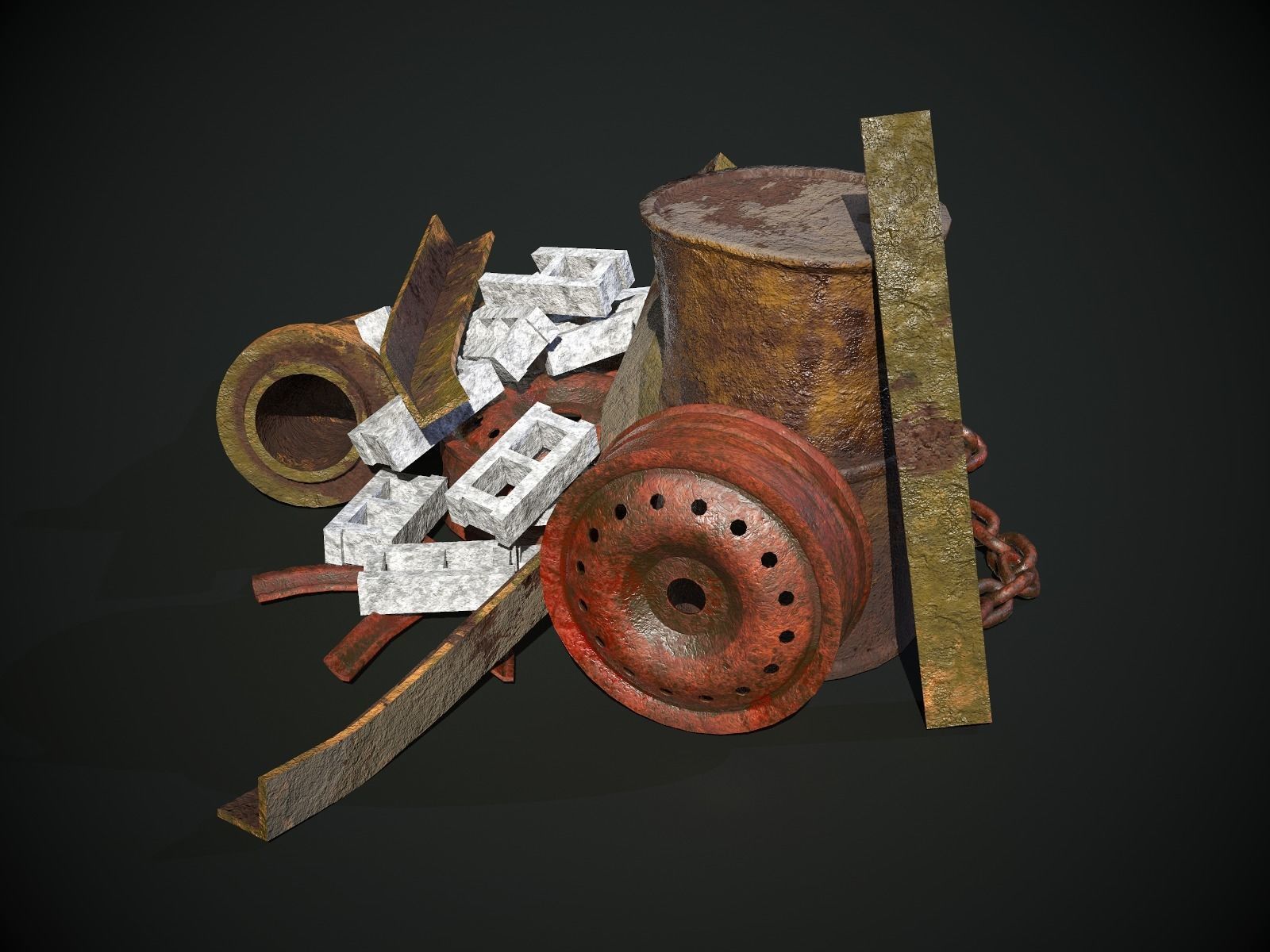 Rusty Debris Pile environment prop PBR Low-poly 3D model_5