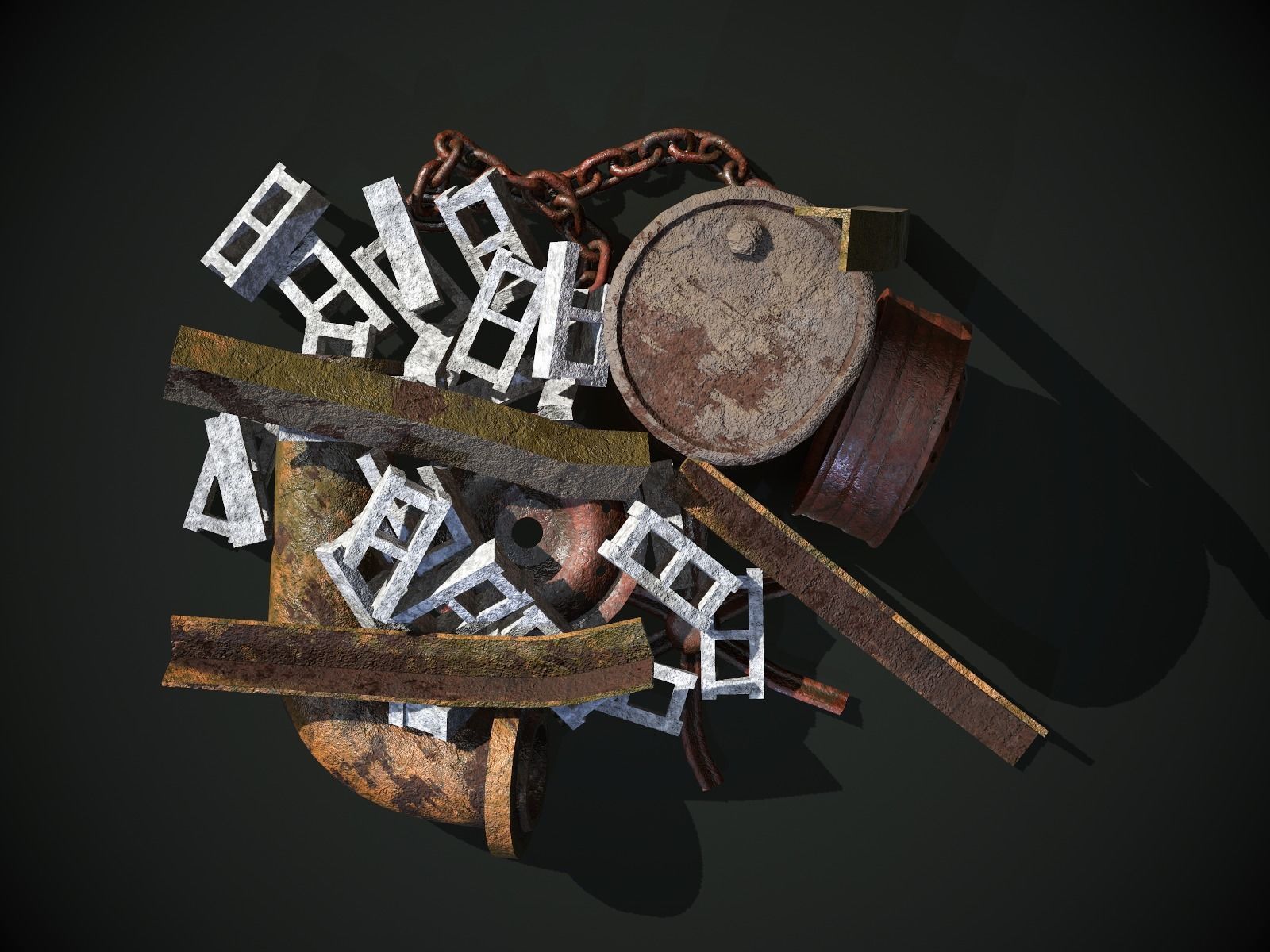Rusty Debris Pile environment prop PBR Low-poly 3D model_3