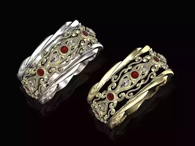 filigree ring with gems