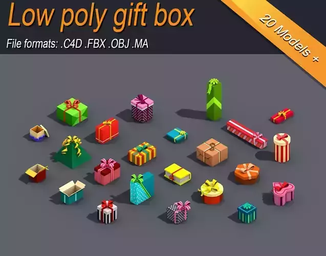 Low Poly Gift Box Isometric