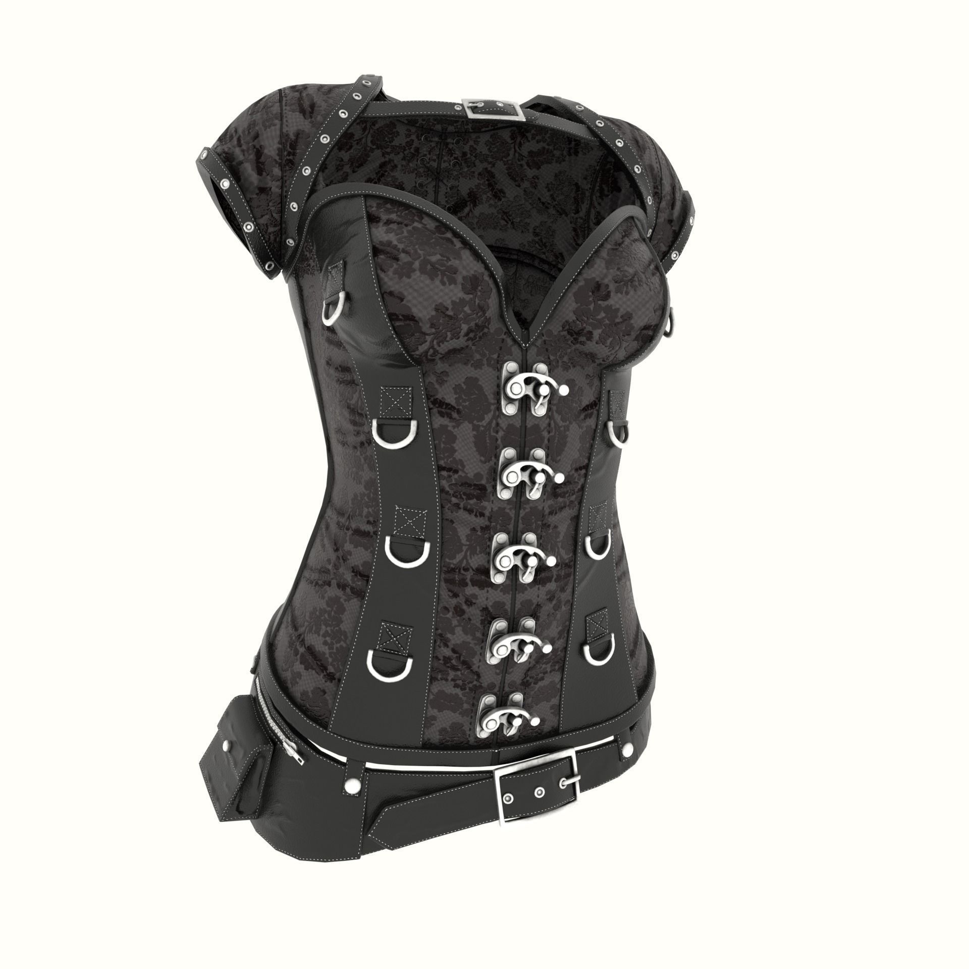 SteampunK Corset Female Low-poly 3D model_3