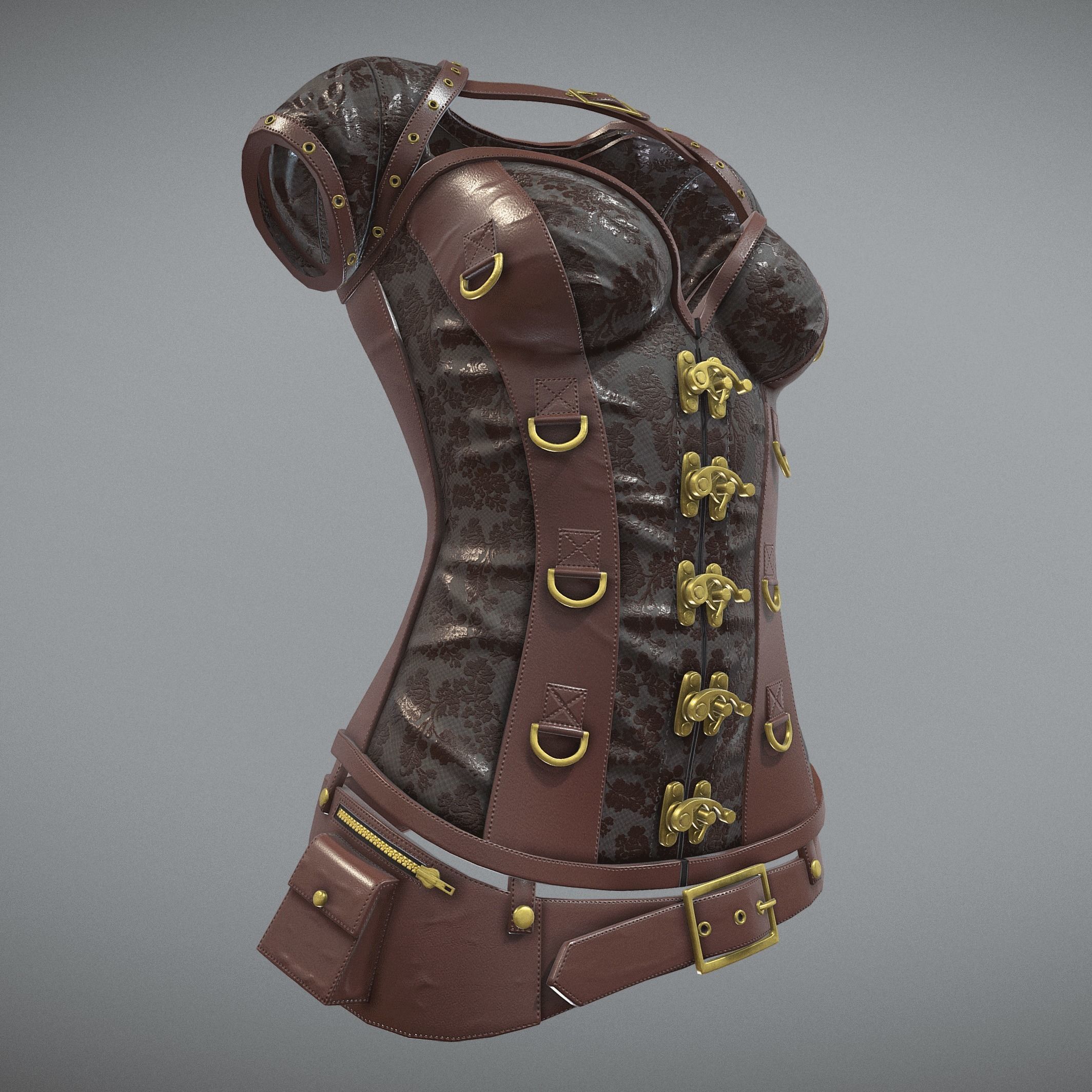 SteampunK Corset Female Low-poly 3D model_5