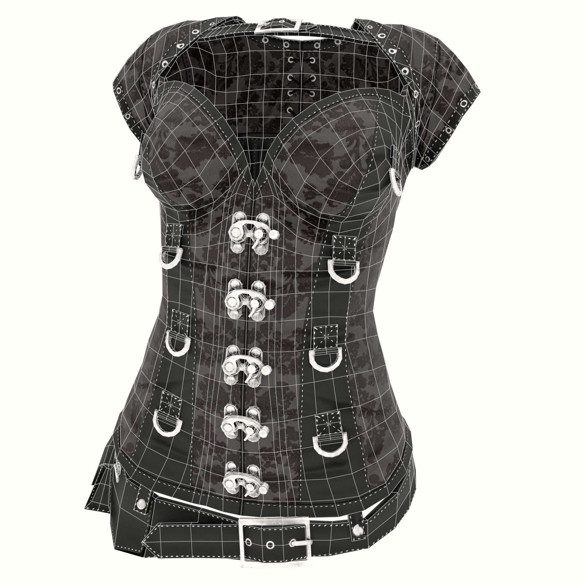 SteampunK Corset Female Low-poly 3D model_10
