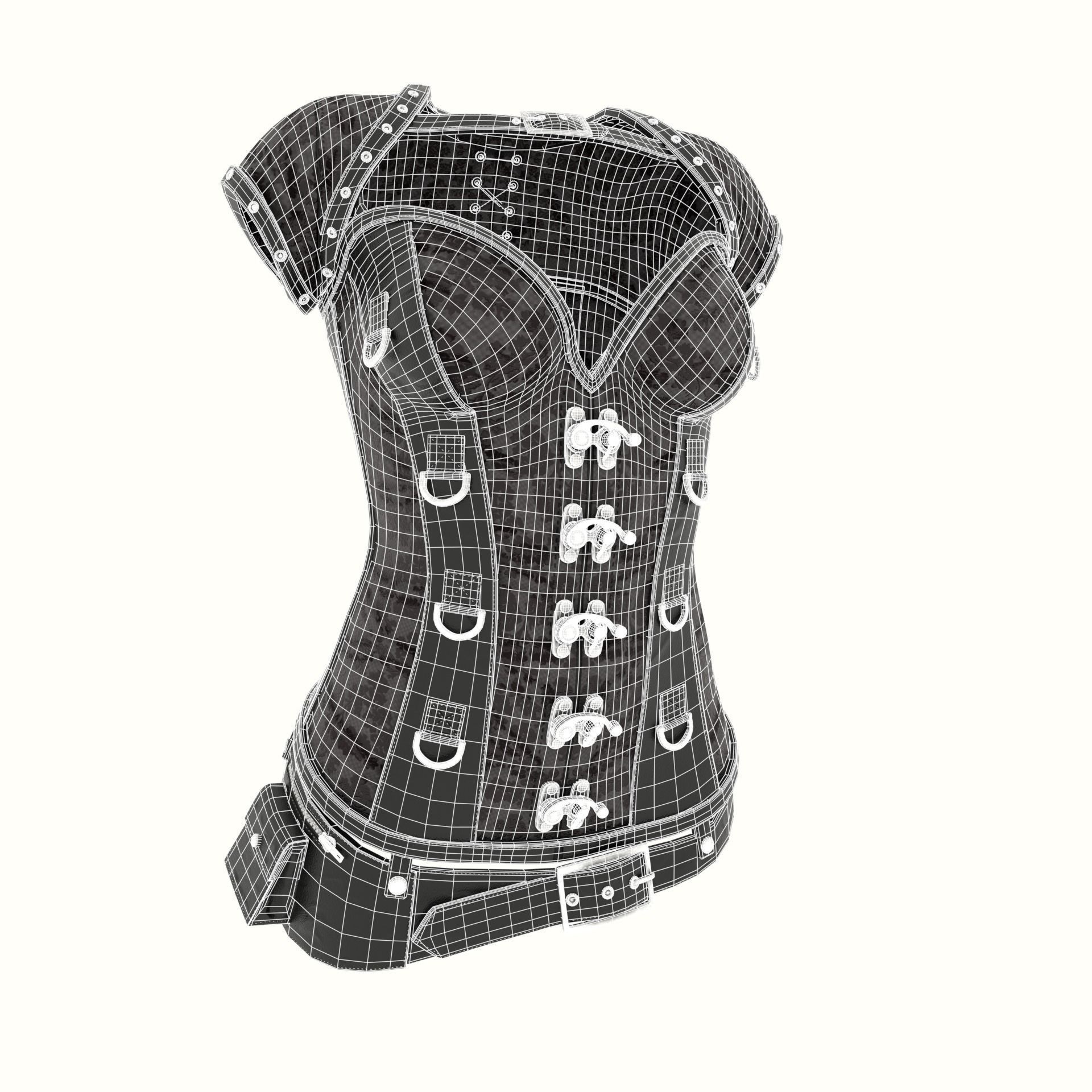 SteampunK Corset Female Low-poly 3D model_2