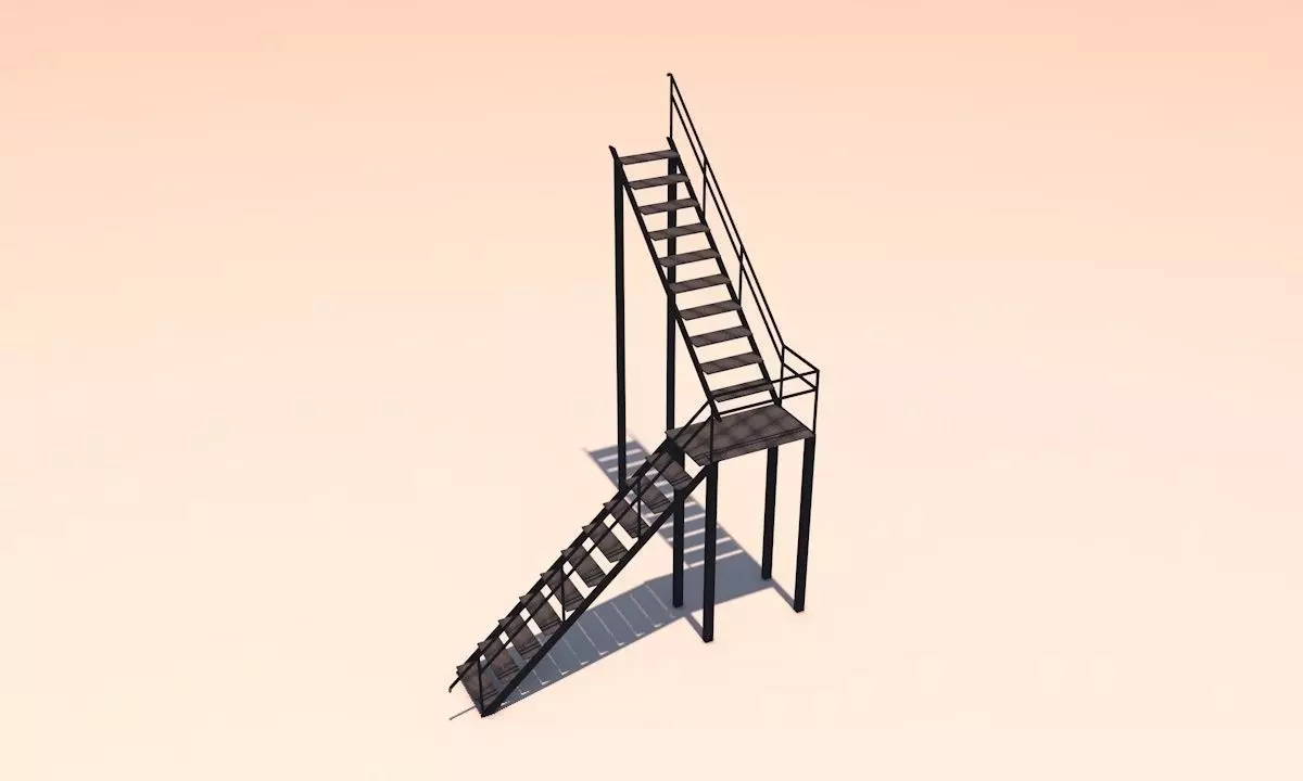Metal stairs Low-poly 3D model
