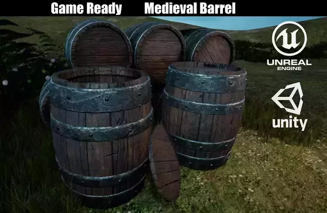 Old Medieval Barrel  Game Ready 3D Model