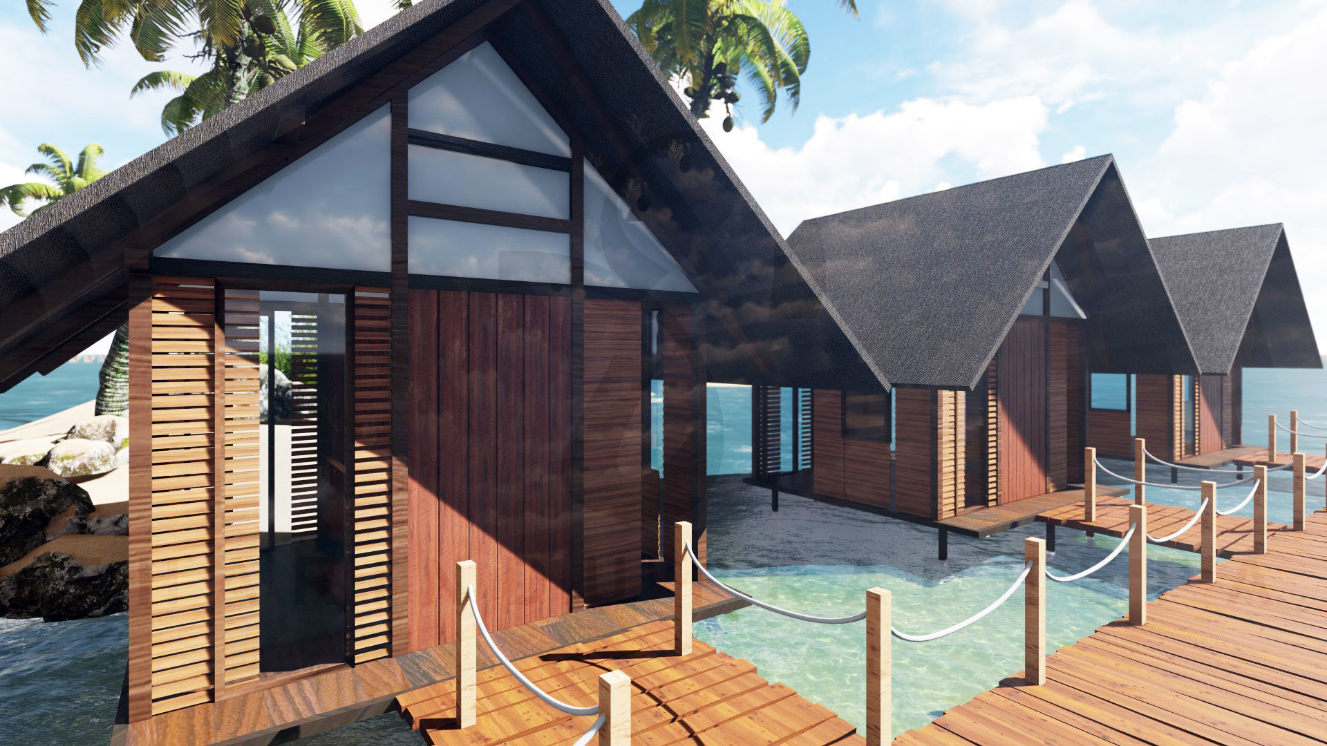 Island Hotel  Low-poly 3D model_1