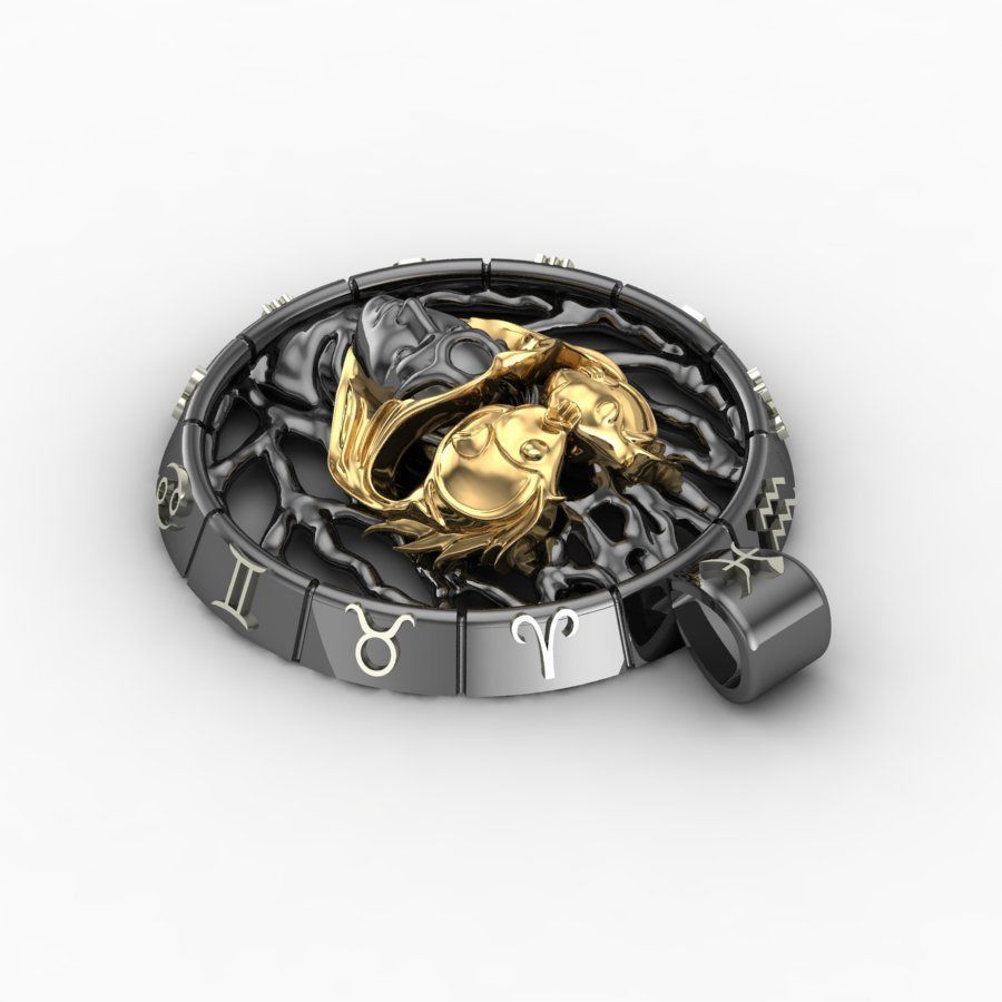 pendant zodiac sign Pisces 3D print model_2