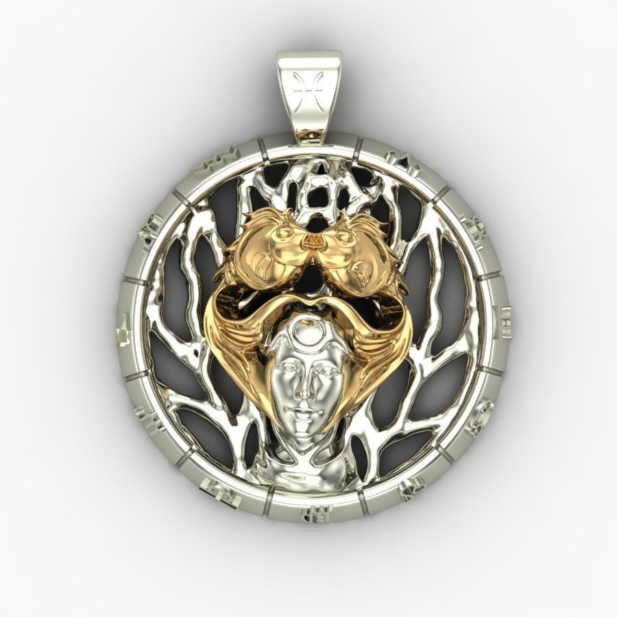 pendant zodiac sign Pisces 3D print model_3