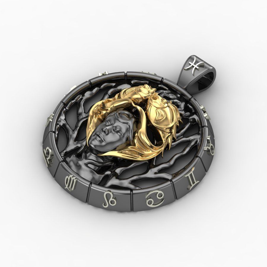 pendant zodiac sign Pisces 3D print model_1