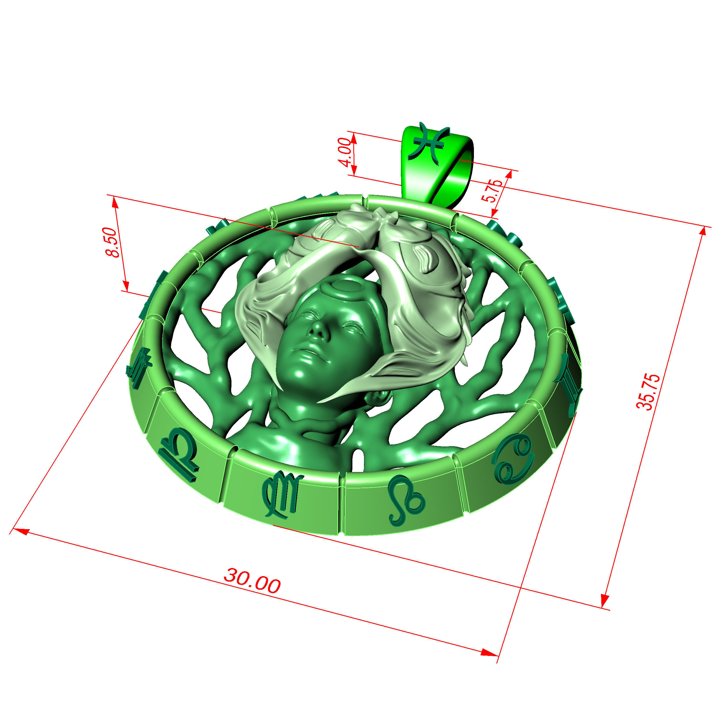 pendant zodiac sign Pisces 3D print model_7
