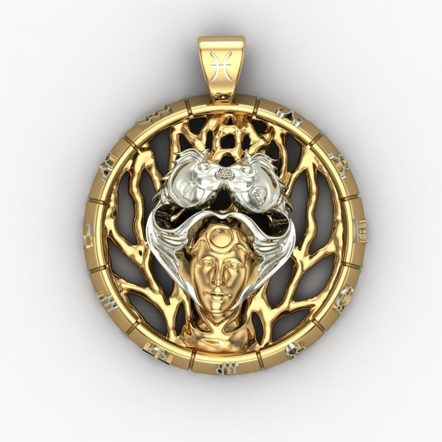 pendant zodiac sign Pisces 3D print model_4