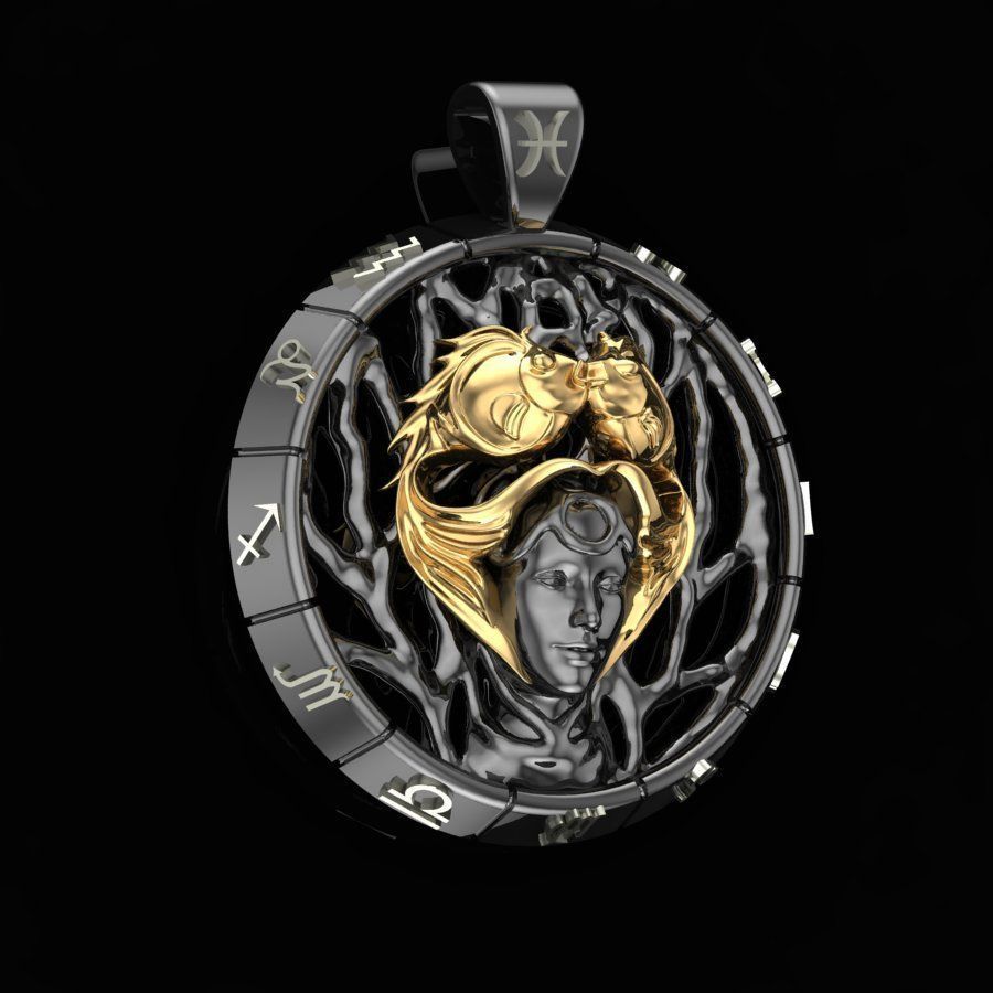 pendant zodiac sign Pisces 3D print model_5