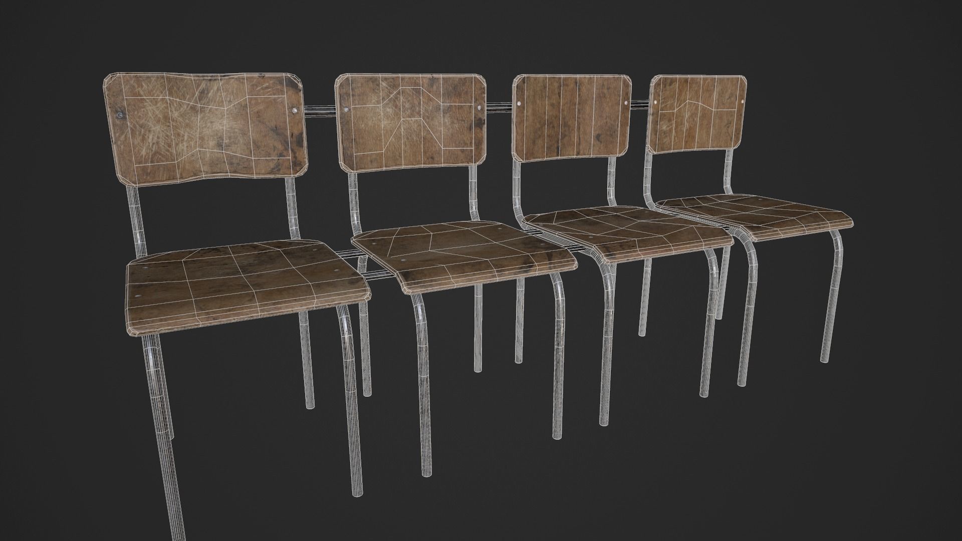 Chair Bench - Multichair - Low Poly Low-poly 3D model_1