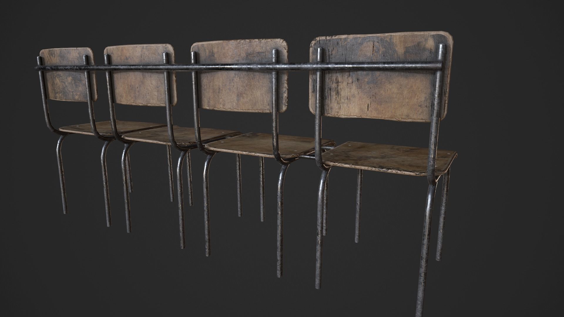 Chair Bench - Multichair - Low Poly Low-poly 3D model_4