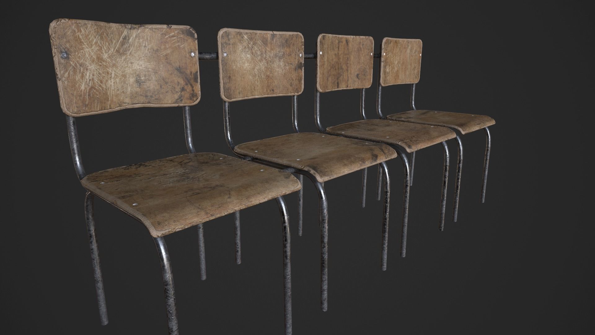 Chair Bench - Multichair - Low Poly Low-poly 3D model_3