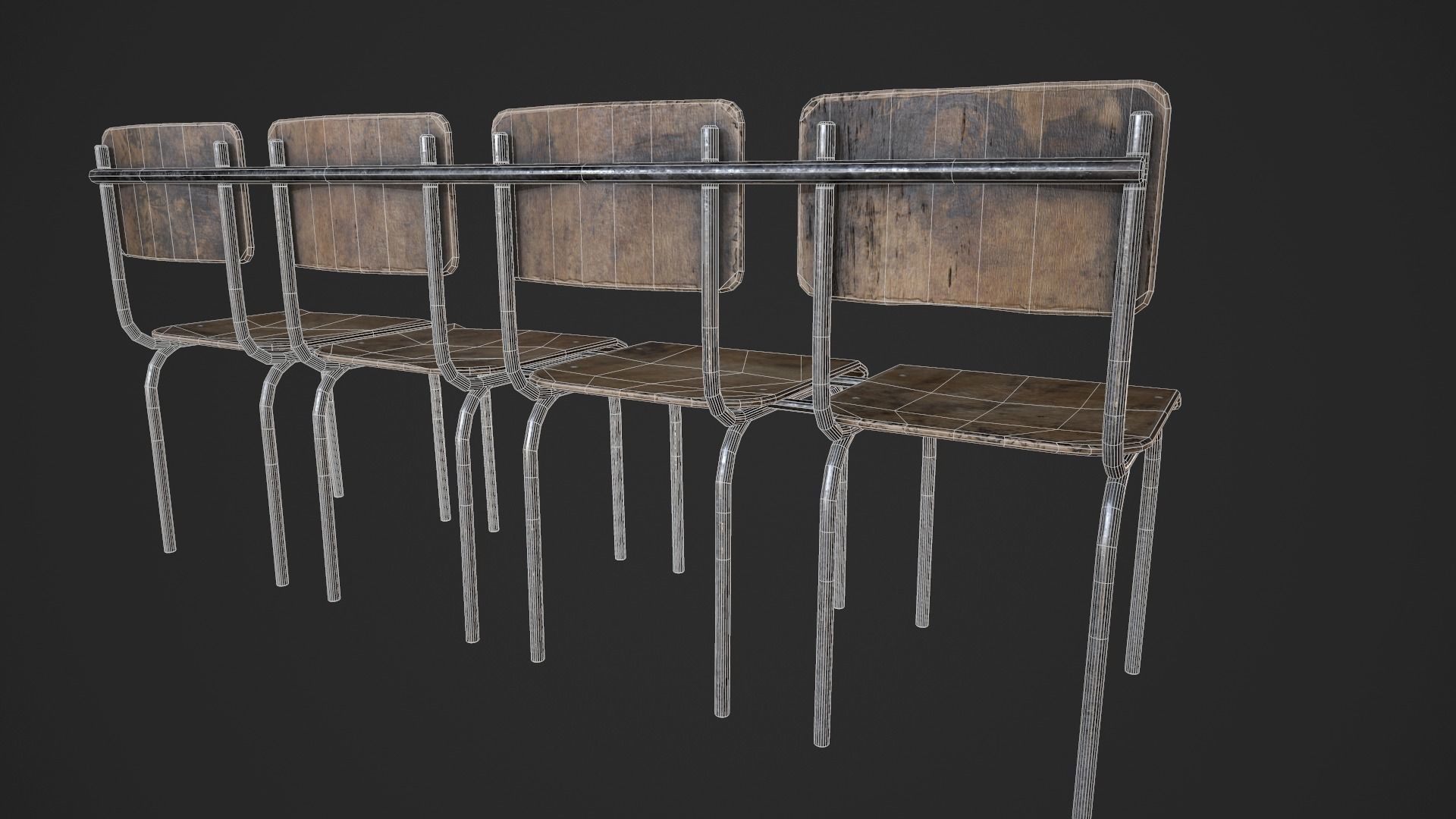 Chair Bench - Multichair - Low Poly Low-poly 3D model_5