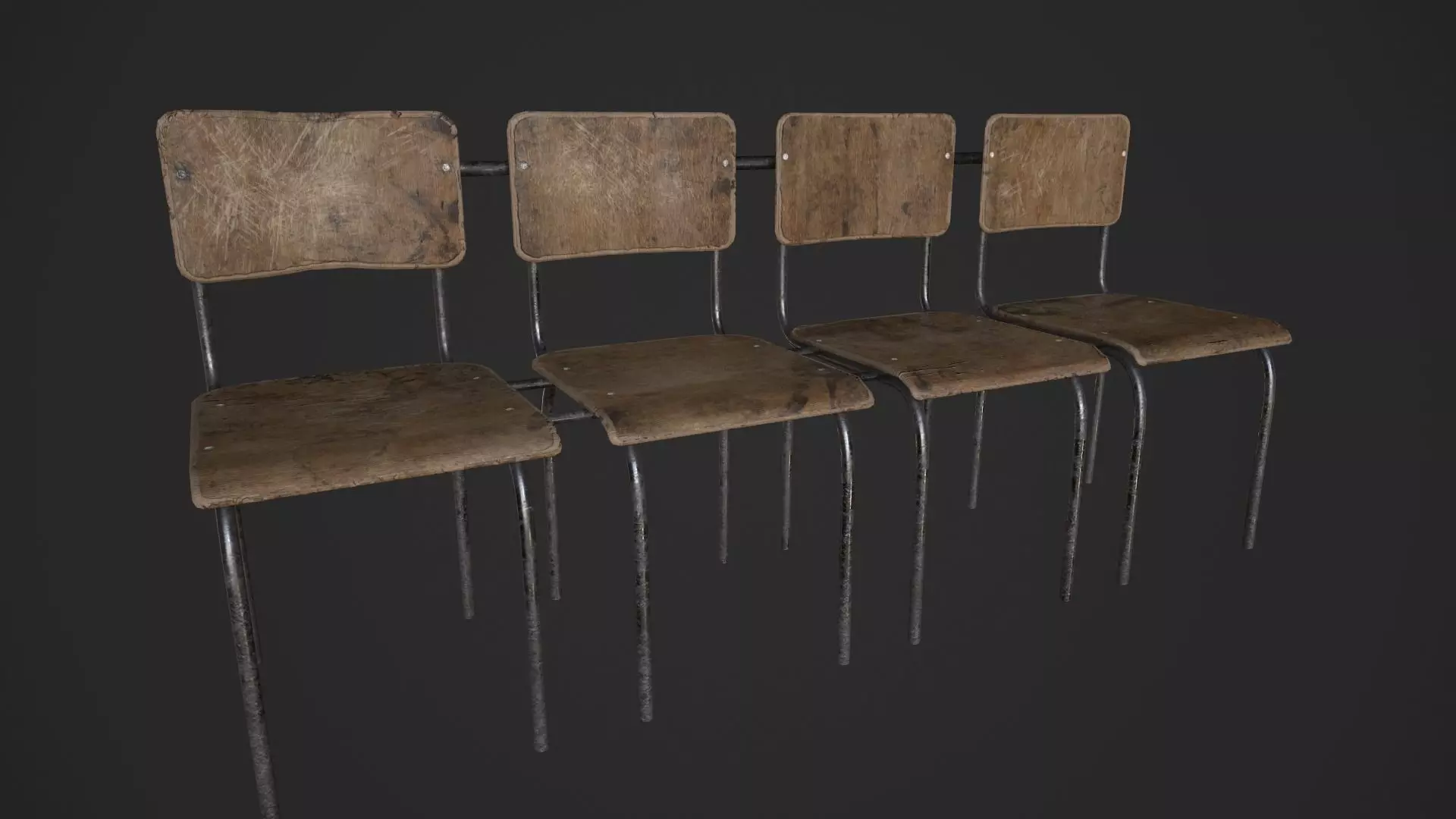 Chair Bench - Multichair - Low Poly Low-poly 3D model_0