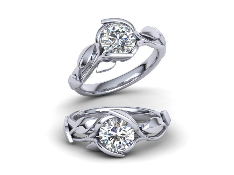 Floral Design Engagement Ring 1ct Stone delicate 3d model  3D print model_1