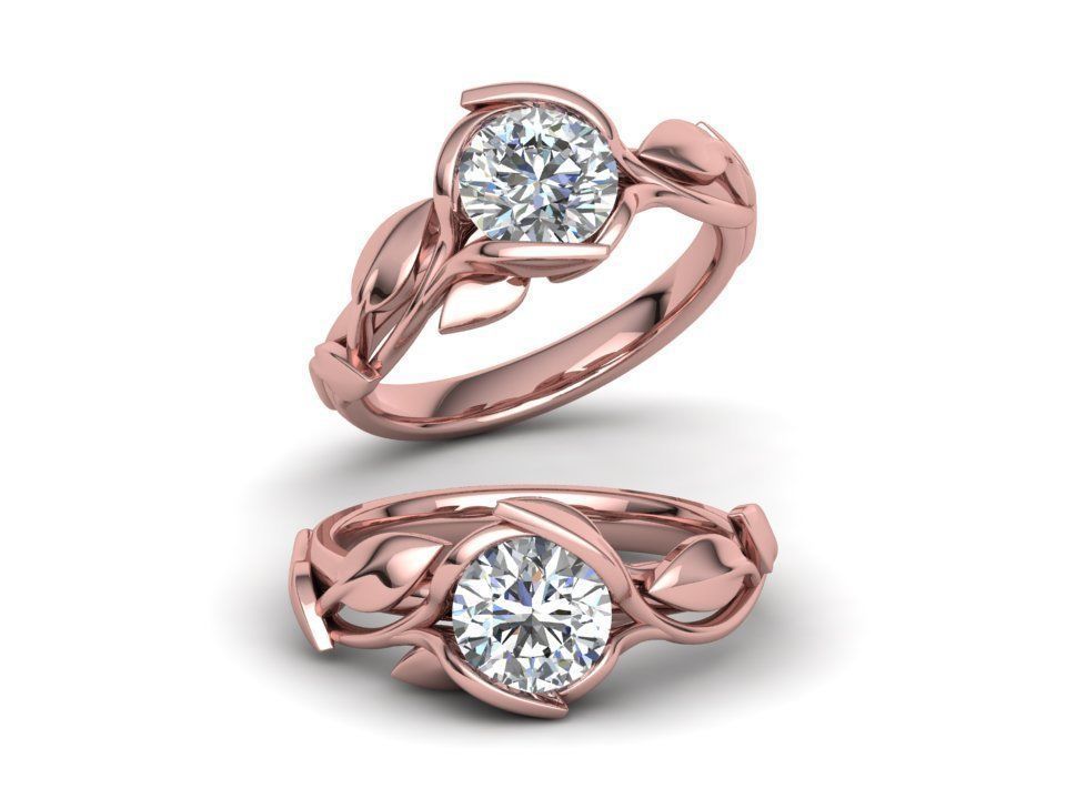 Floral Design Engagement Ring 1ct Stone delicate 3d model  3D print model_2