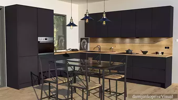 modern black kitchen 3d model Low-poly 3D model