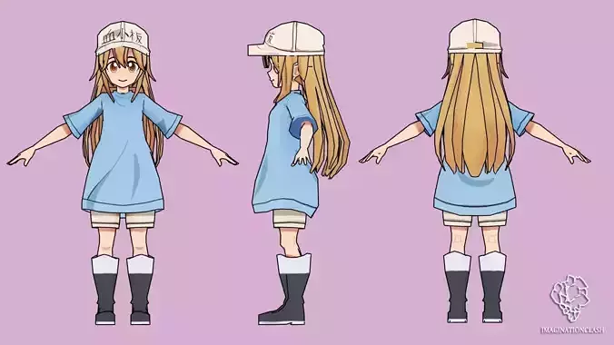 Platelet 3d model anime girl holding flag Low-poly 3D model