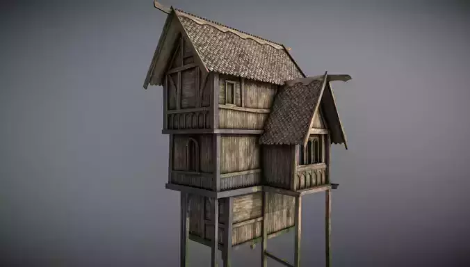 Medieval lake village - House 14 Low-poly 3D model