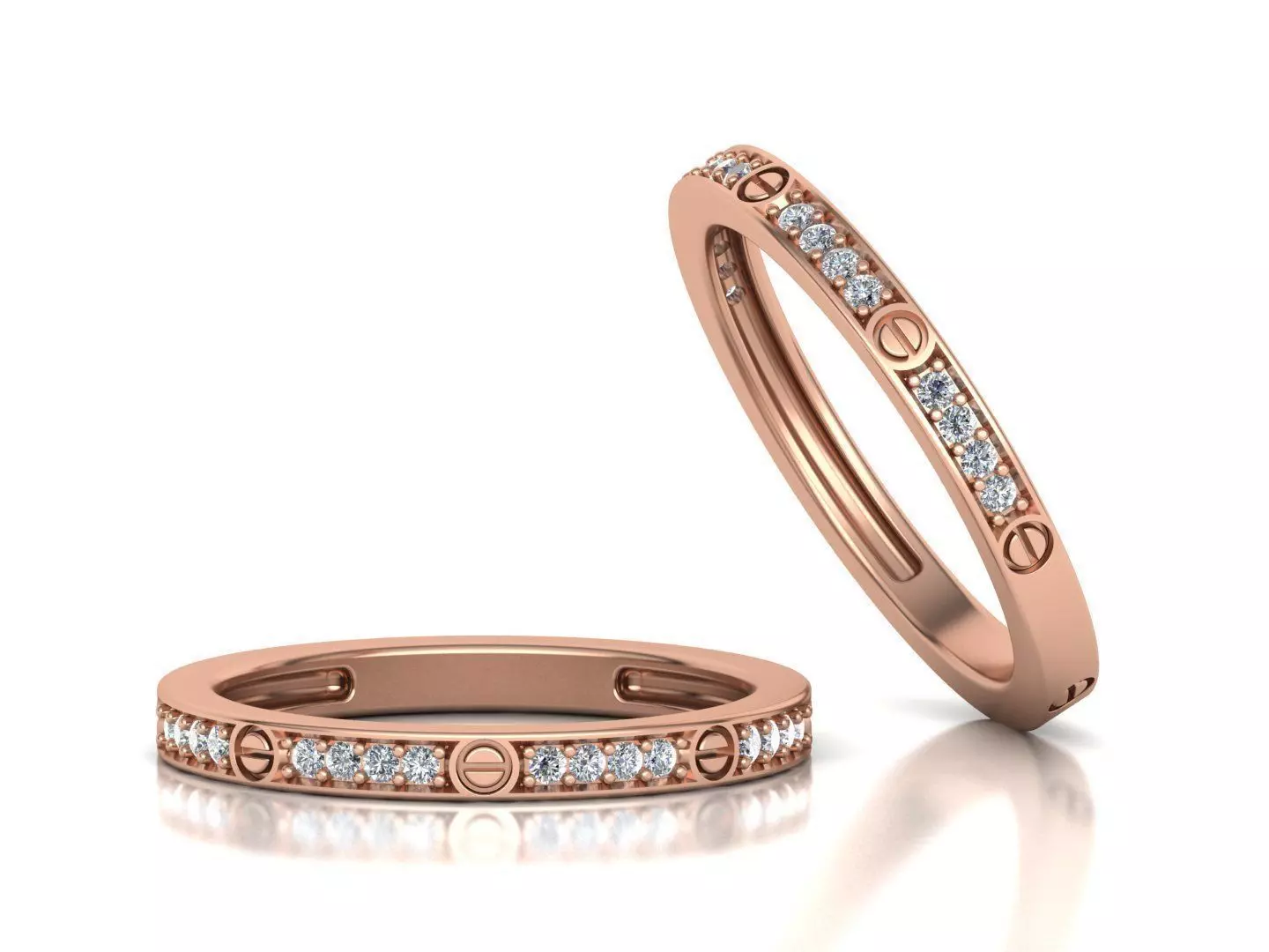 Band-match diamond ring 3d model 3 sizes  N0295 3D print model_0