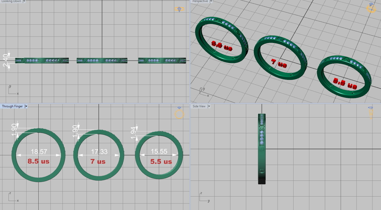 Band-match diamond ring 3d model 3 sizes  N0295 3D print model_7