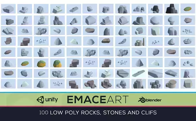 Low Poly Nature Project - 100  Rocks Stones and Clifs Low-poly 3D model