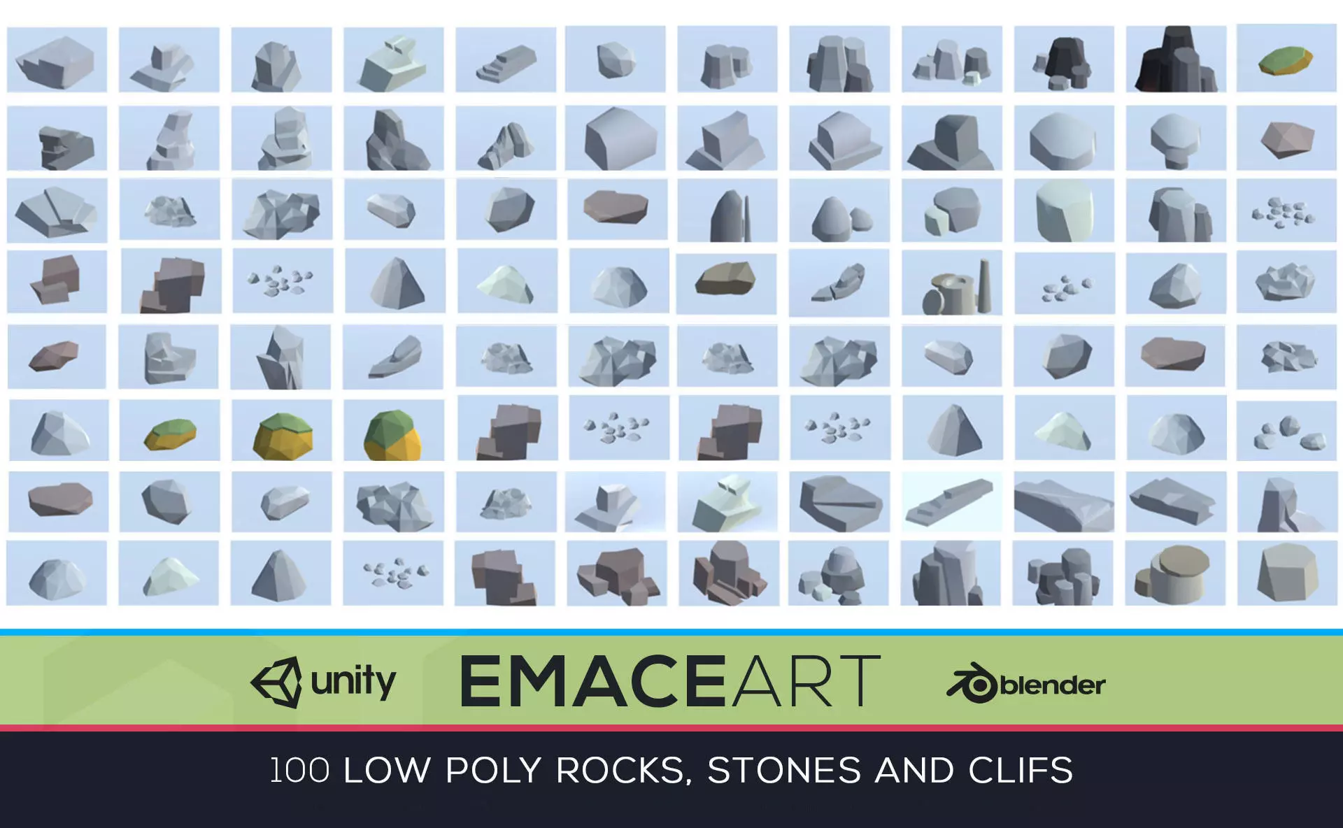 Low Poly Nature Project - 100  Rocks Stones and Clifs Low-poly 3D model_0