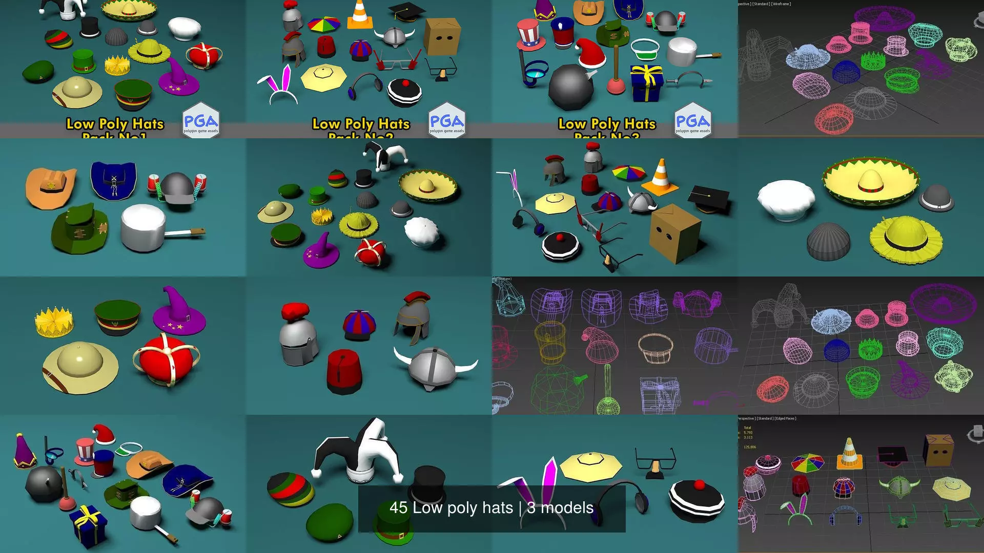 45 Low poly hats 3D Model Collection_1
