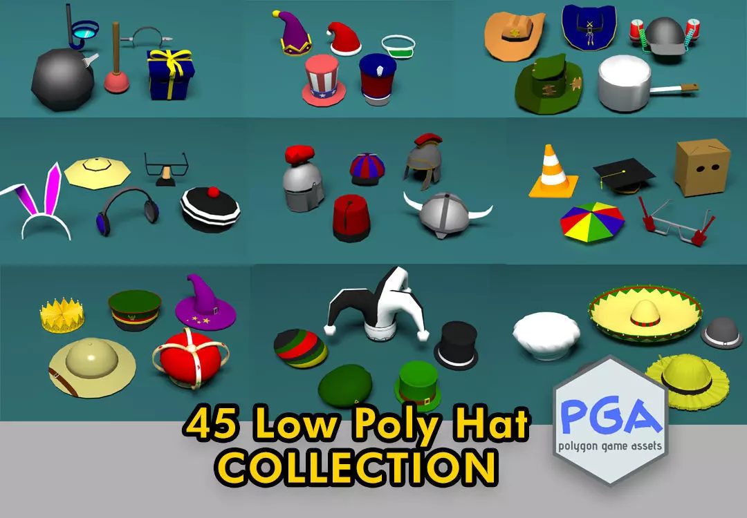 45 Low poly hats 3D Model Collection_0