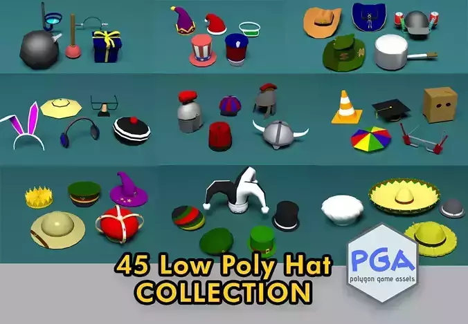 45 Low poly hats 3D Model Collection
