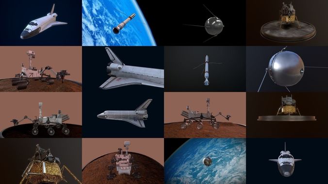 Spaceship Collection flying in sky 