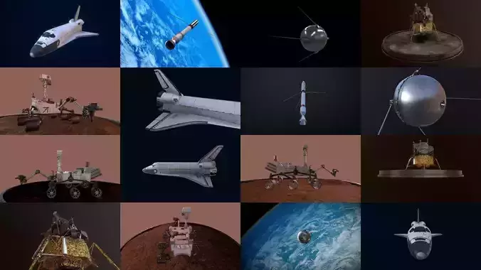 Spaceship Collection flying in sky 