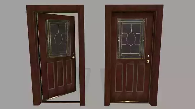 door 1 pair of wooden doors Low-poly 3D model