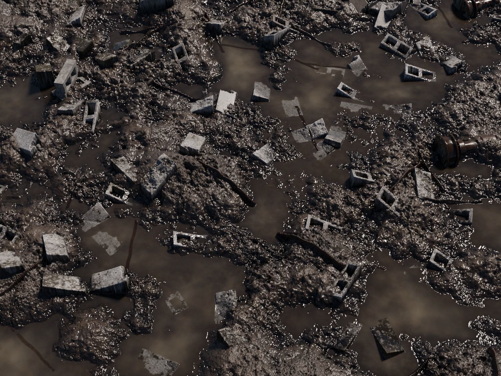 Muddy Junkyard Blender Scene with Props and Debris 3D model_5