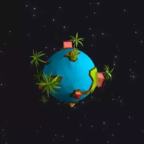 Low-Poly Planet earth with houses and palm trees Low-poly 3D model
