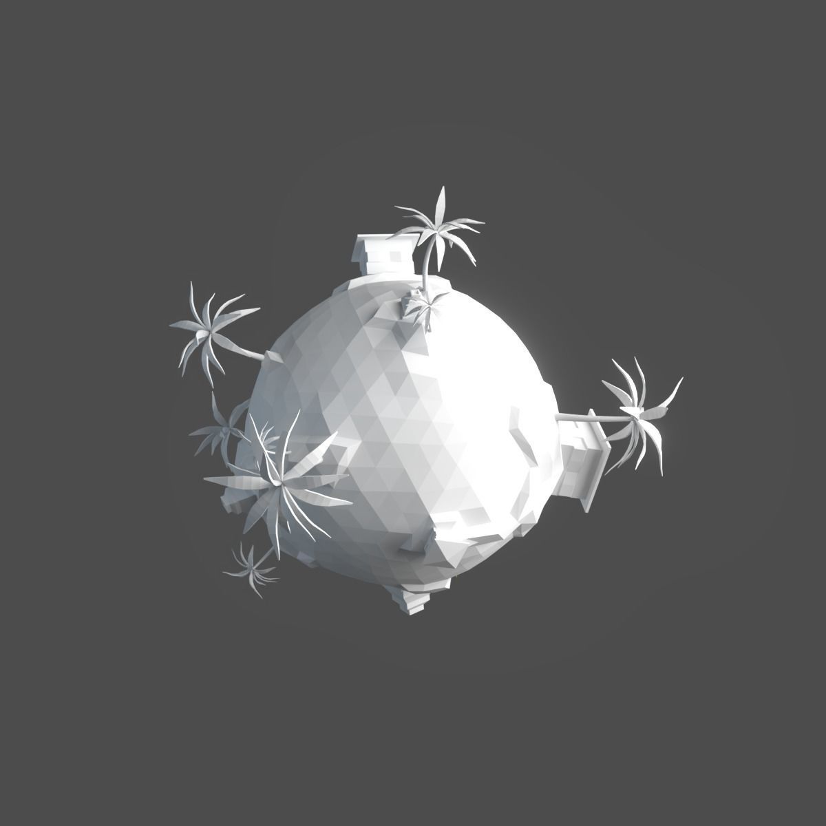 Low-Poly Planet earth with houses and palm trees Low-poly 3D model_5