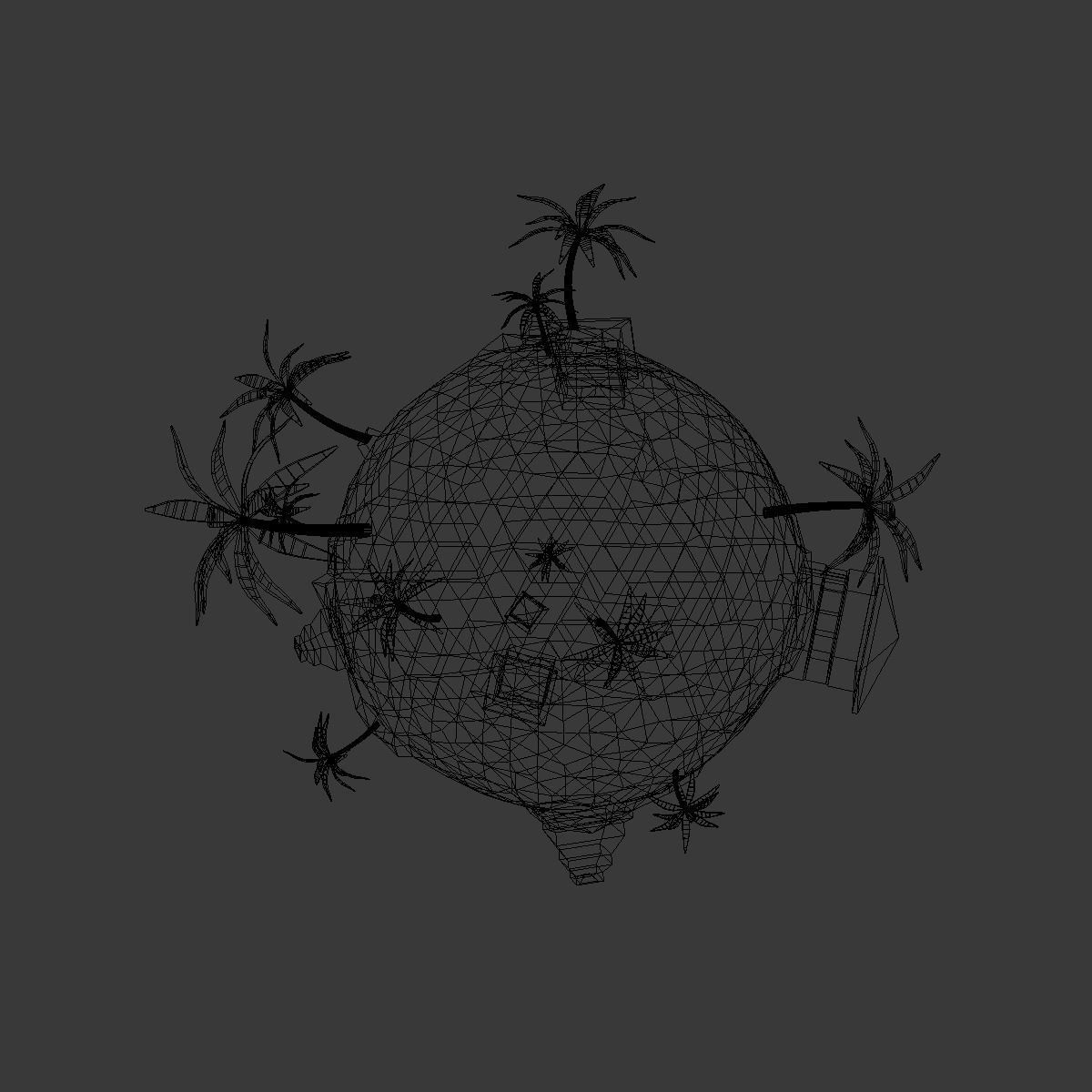 Low-Poly Planet earth with houses and palm trees Low-poly 3D model_6