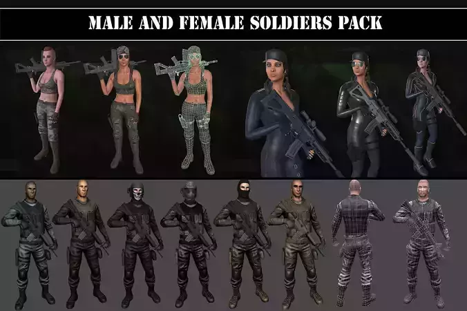 Customizable Male and Female Soldiers 3D Model Collection