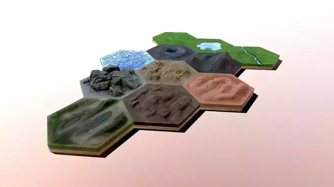 Hexlands Tileset 1 Low-poly 3D model