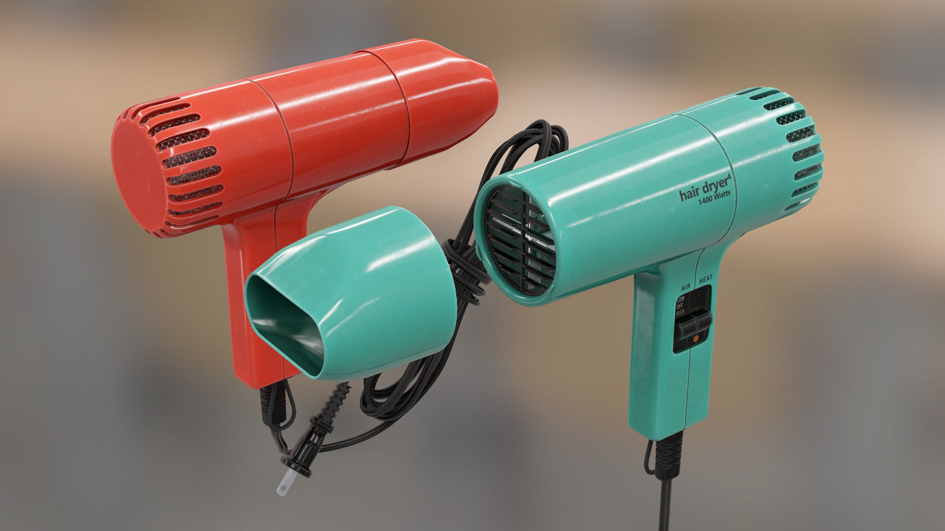 Retro Hair Dryer Low-poly 3D model_9