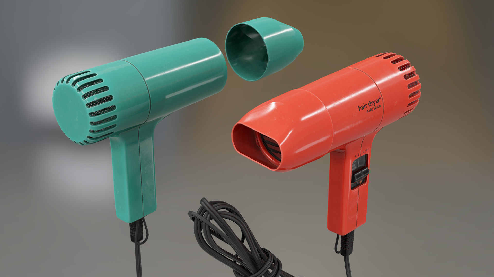 Retro Hair Dryer Low-poly 3D model_8