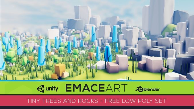 Low Poly Nature Project - Starter Tiny Trees and Rocks Set Free low-poly 3D model