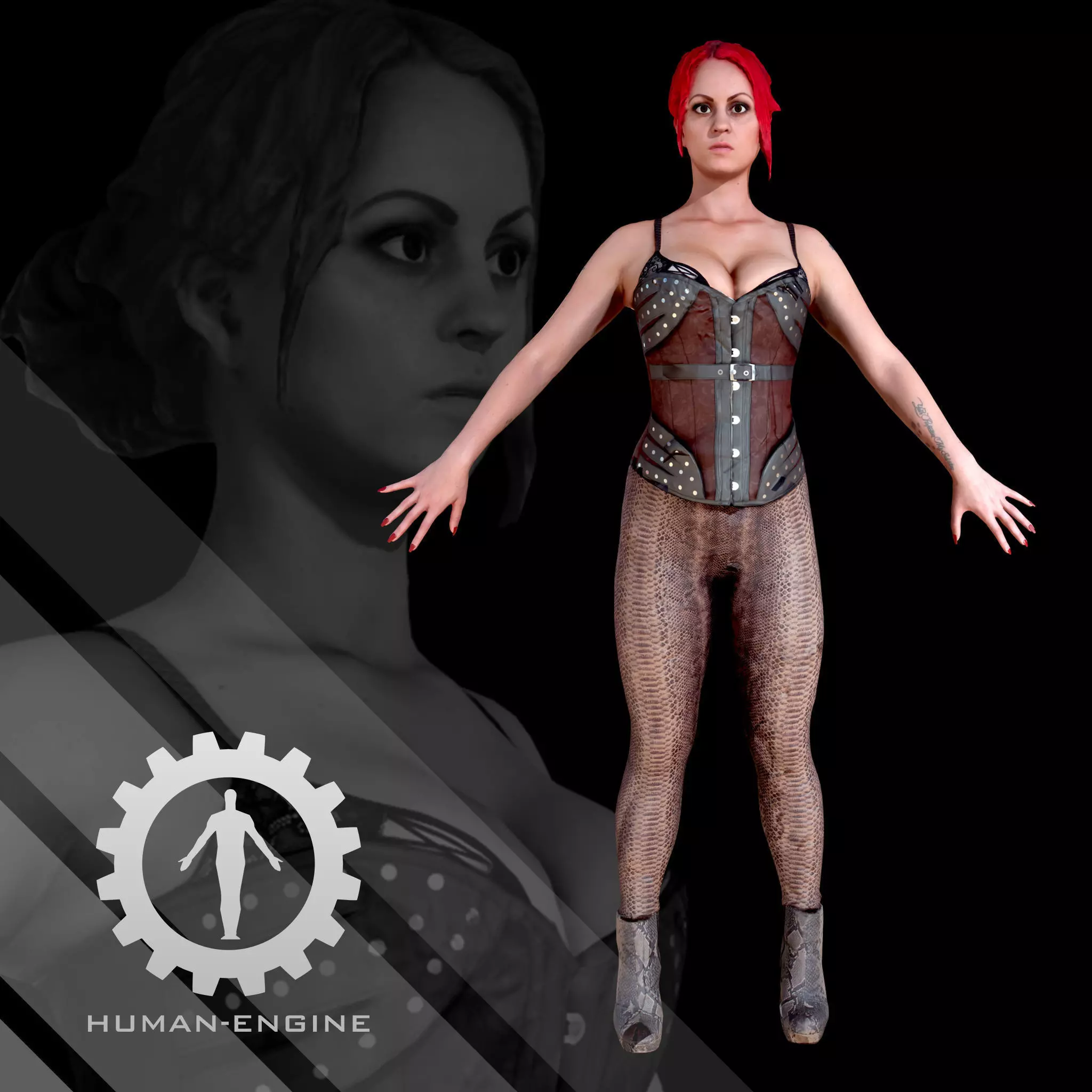 Female Scan - Sonya Rigged A-pose Low-poly 3D model_0