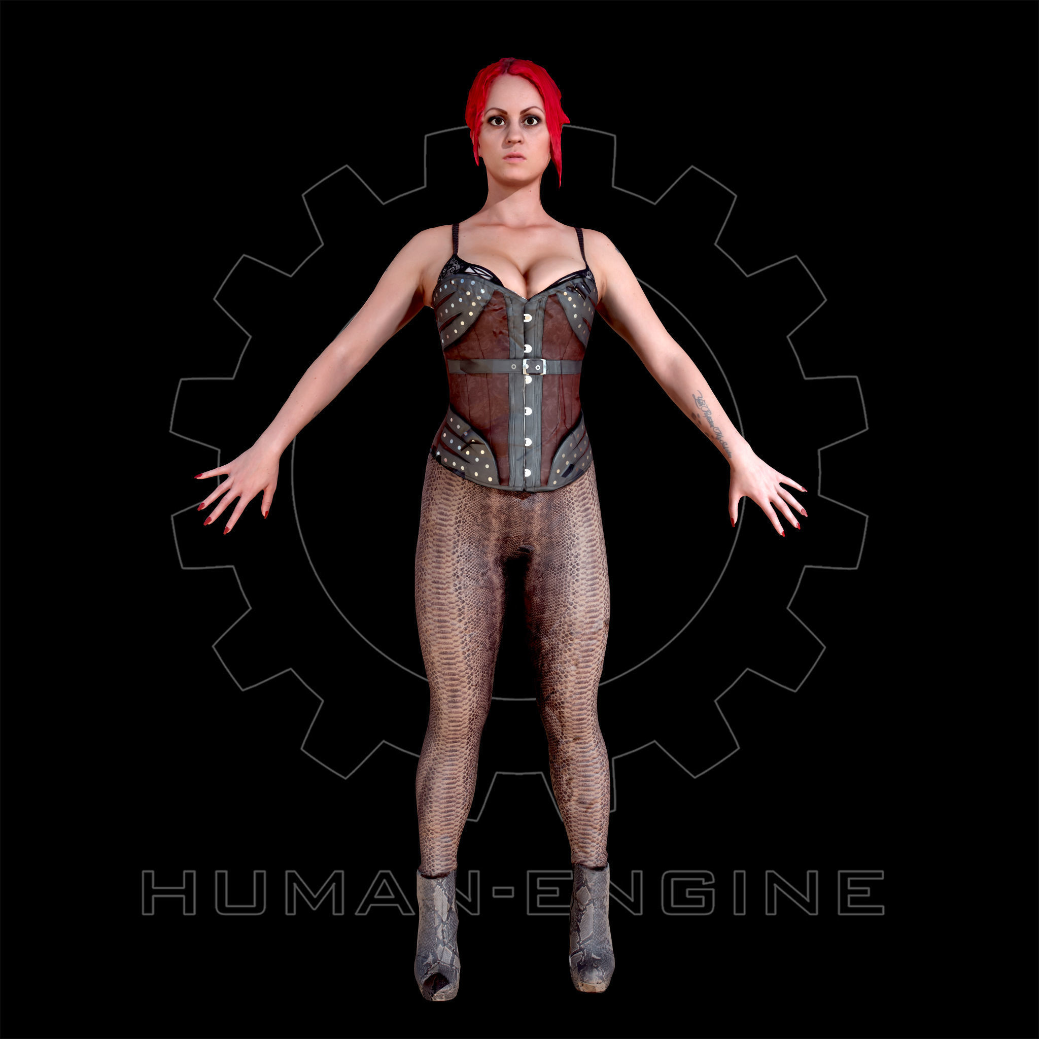 Female Scan - Sonya Rigged A-pose Low-poly 3D model_3
