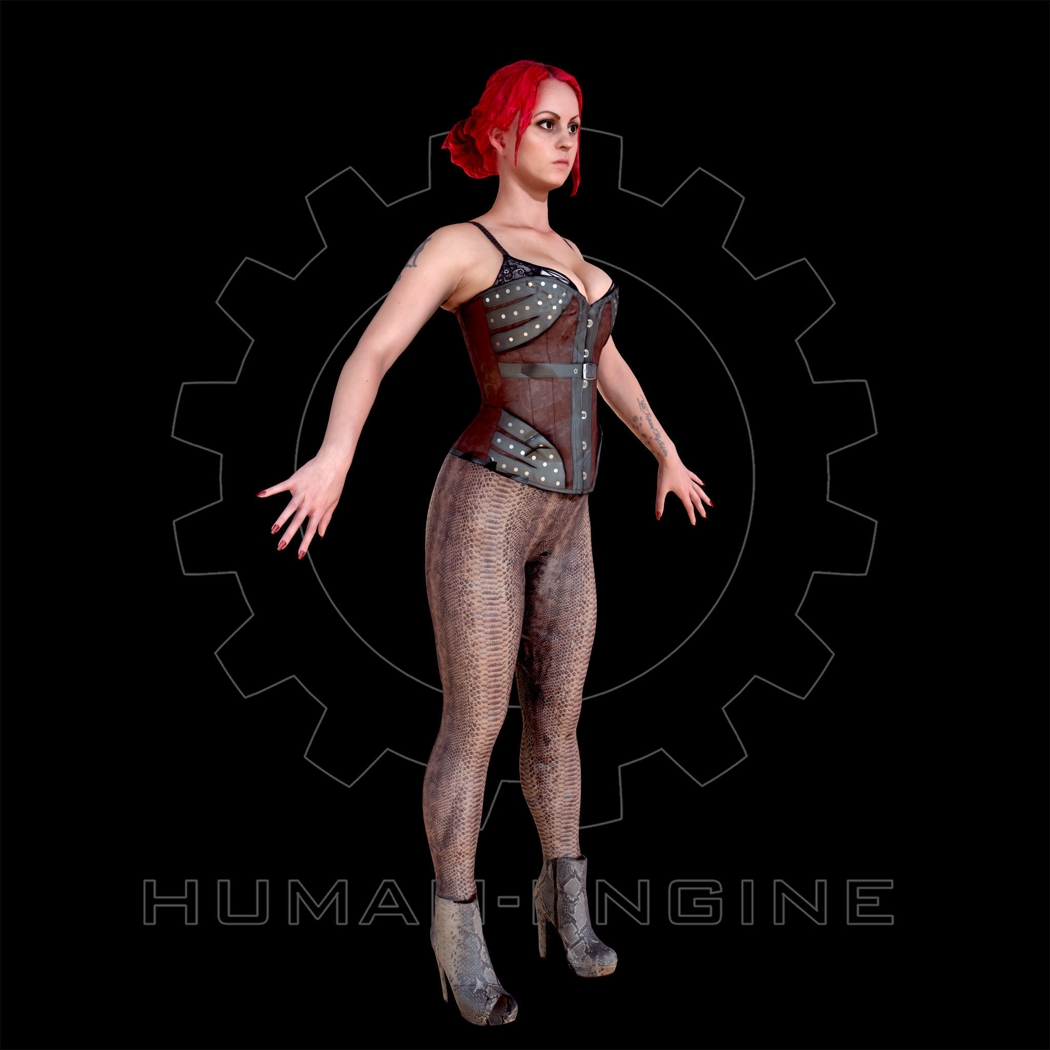 Female Scan - Sonya Rigged A-pose Low-poly 3D model_5